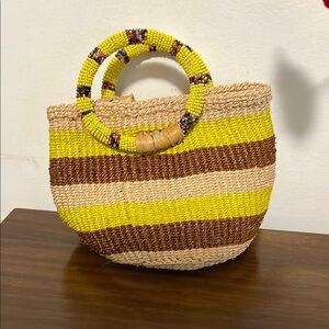 Handcrafted Yellow and Brown Straw Bag